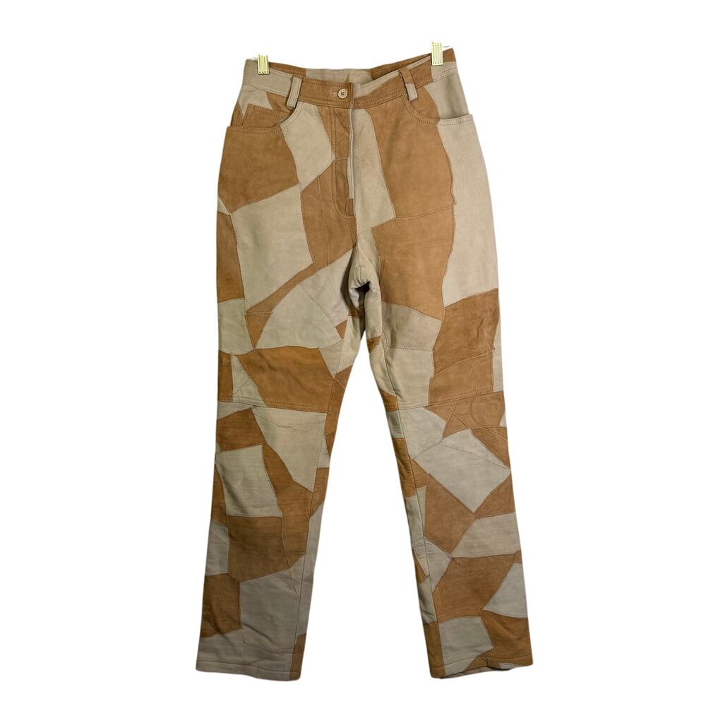 TOGETHER Pants‎ 4 Goat Leather Patchwork Straight Leg 70's High Rise Hippie Boho